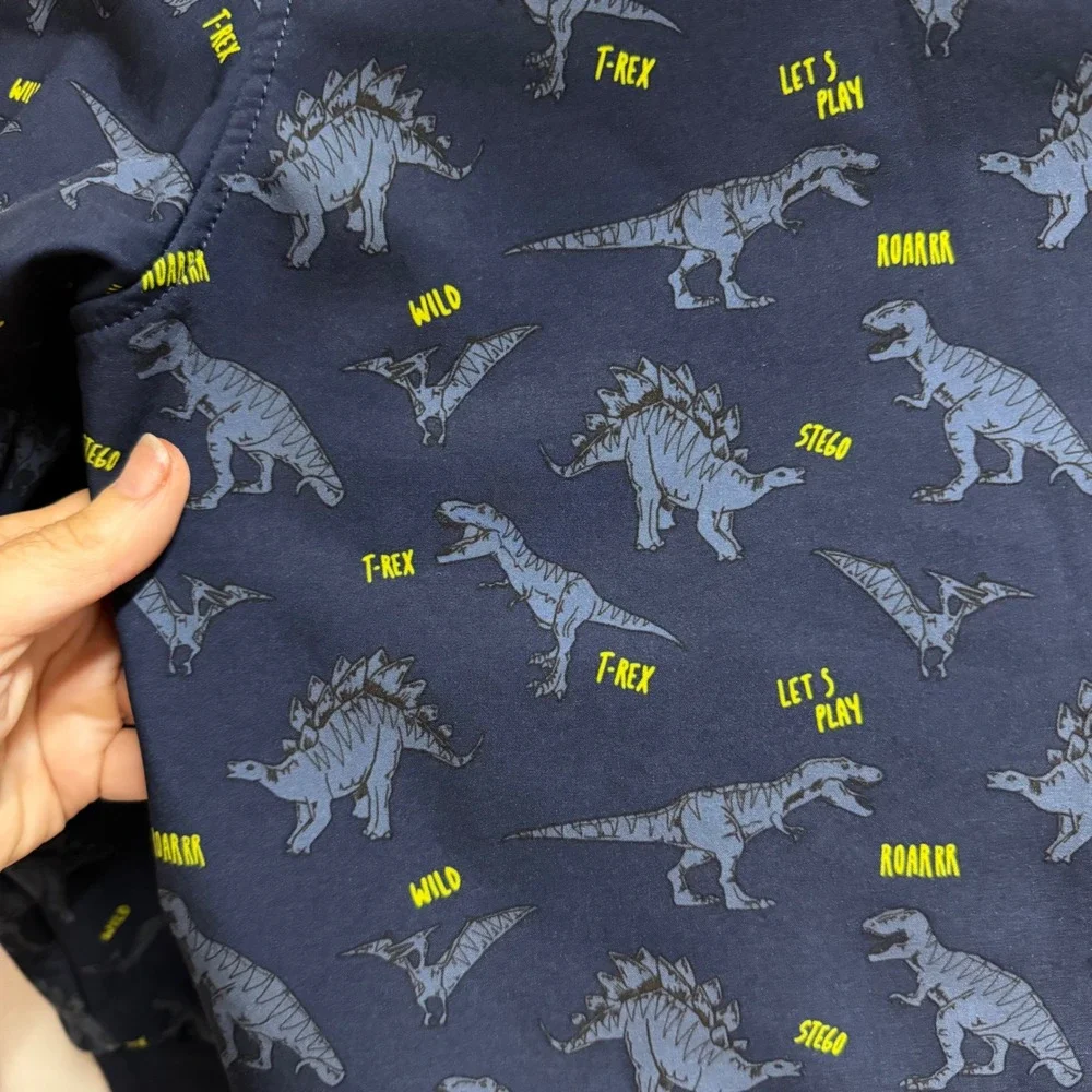 HM Kids Navy Dinosaur Softshell Jacket Detachable Hood Fleece Lined Size 7Y